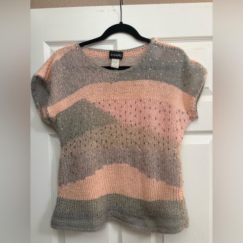 IMARI Vintage 80s Hand Knit Mohair Blend Sequin Striped Pullover Vest - Medium